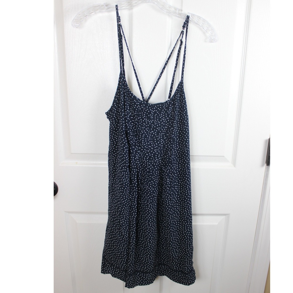 Abercrombie Fitch Navy White Polka Dot Mini Dress Cami Straps Button Side Small